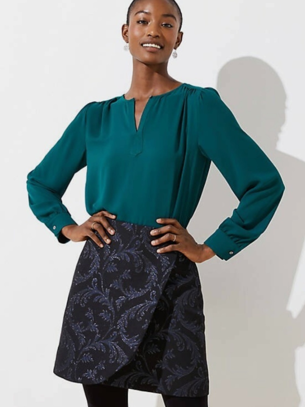 LOFT Black Brocade Jacquard Mini Skirt
